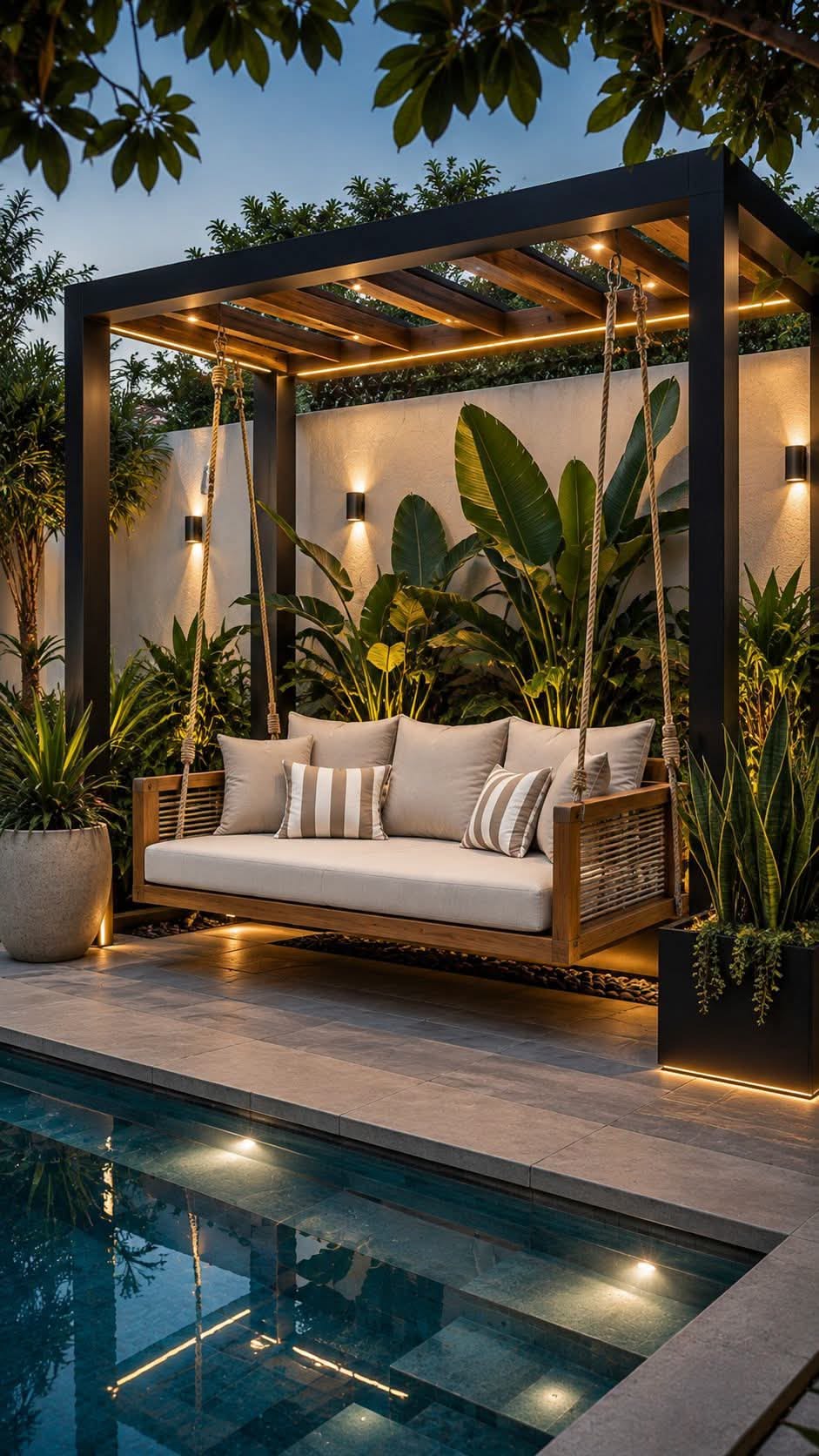 Villa Courtyard Landscape with Cascading Stone Water Feature #8